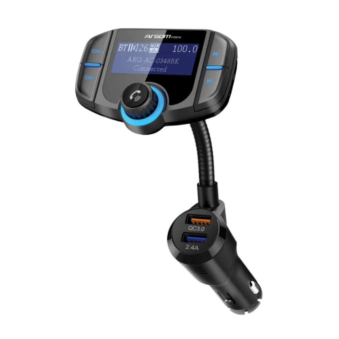 SOPORTE DE CELULAR ARGOM PARA AUTO BT MANOS LIBRES KIT T4 CON PANTALLA Y CARGA RAPIDA ARG-AC-0348BK