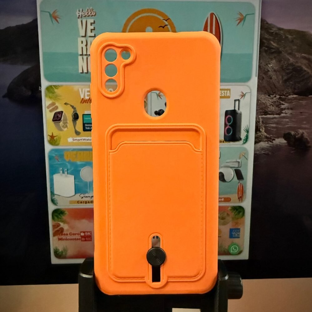 Estuche Acrilico Tarjetero Samsung A11 Naranja claro