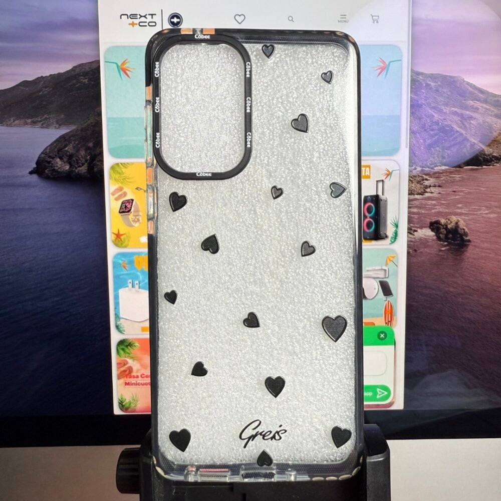 Estuche Cobee Log Samsung A73 Greis-Corazones Borde Negro
