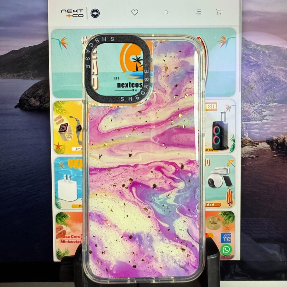 Estuche Serie Q Iphone 13 Pro Max Abstracto Fucsia/Lila