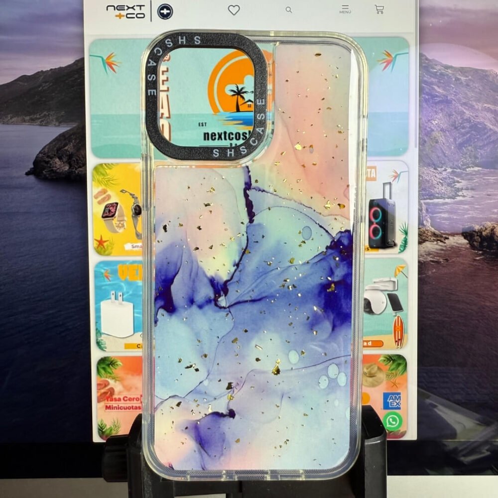 Estuche Serie Q Iphone 13 Pro Max Abstracto Rosado/Morado