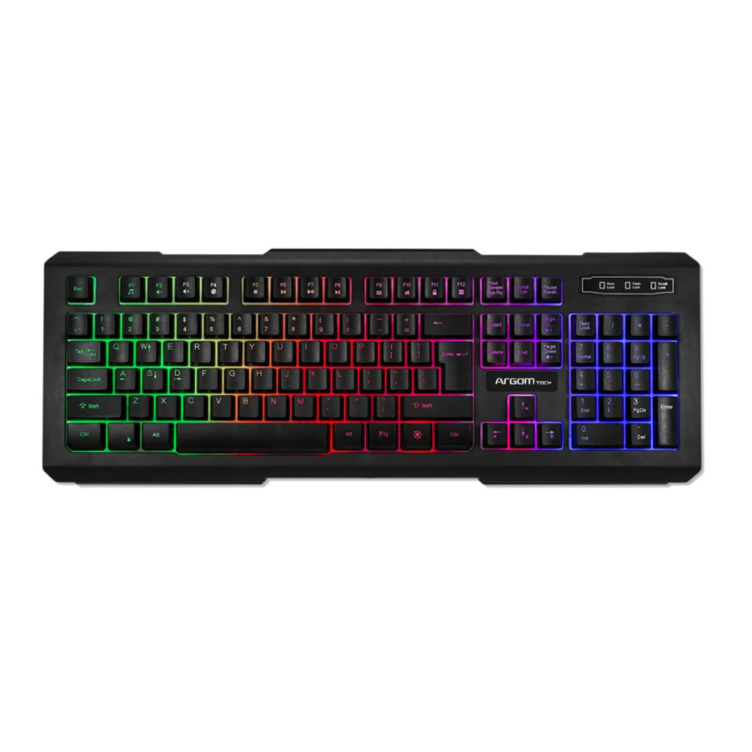 TECLADO GAMING RGB ARGOM COMBAT KB-2055BK MECANICO ALAMBRICO INGLES ARG-KB-2055BK NEGRO
