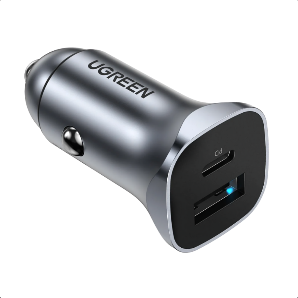 Cargador Dual UGREEN CD130 USB-C Y USB-A para carro 30780 Gris